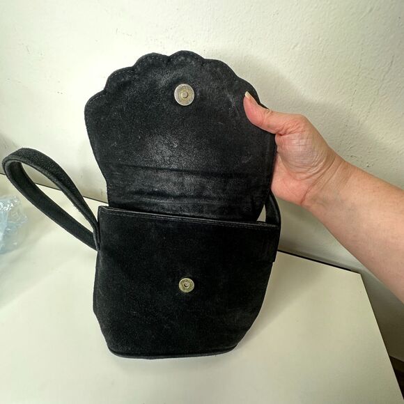 Cab Blanche Shell Canteen Black Suede Rainbow Clamshell Fold Crossbody Purse - Picture 13 of 16